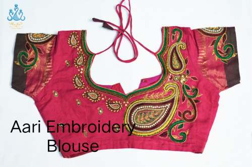 Designer Pink Aari Embroidered Blouse Job work