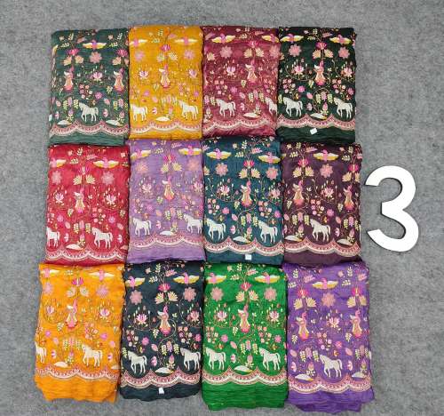 Candy Chiffon Multi Thread Embroidery Work Fabric