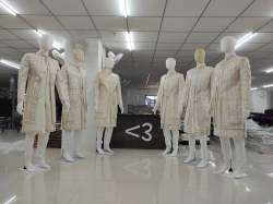 Less Than Three Unstitched Heavy Embroidered Grooms Wedding Wear Sherwani Fabrics by less than three