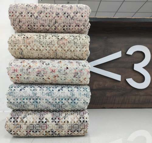 Linen Digital Print With Matt Sequence Schiffli Embroidery Fabric
