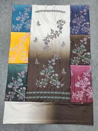 Multi Color Royal Satin Thread Embroidery Work Ombre Kurta Unstitched Farma Fabric