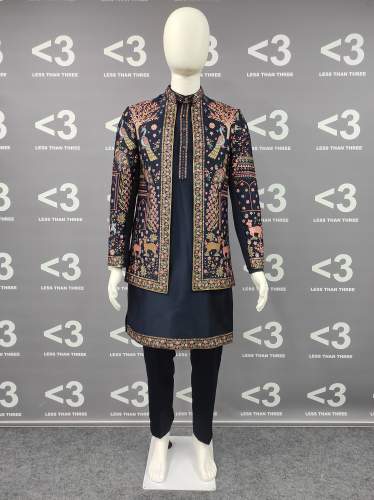 Premium Satin Fabric Embroidery Work Koti Kurta Payjama Set