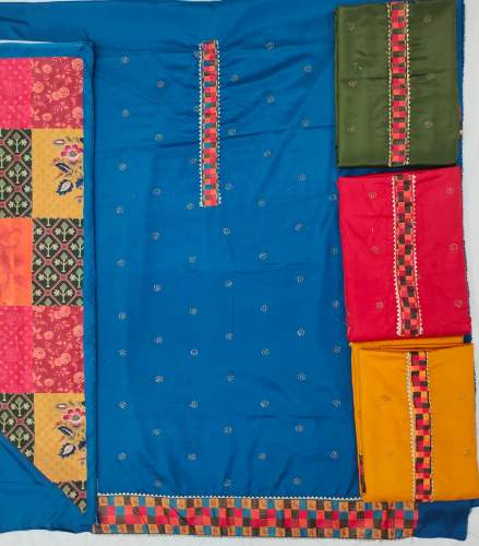 Silk Crepe Dress Material with Chinon Dupatta 