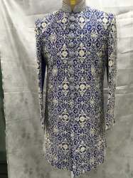 Embroidered Mens Blue Indo Western 