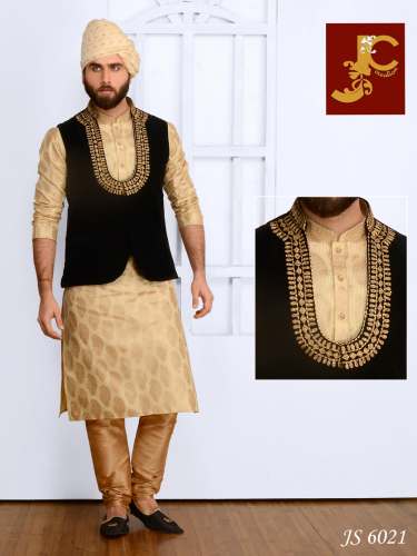 Wedding wear Mens Kurta Pajama With Koti  by Miitsu Collection