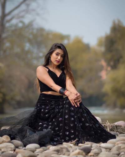 Black Velvet Lehenga With Sequins Work