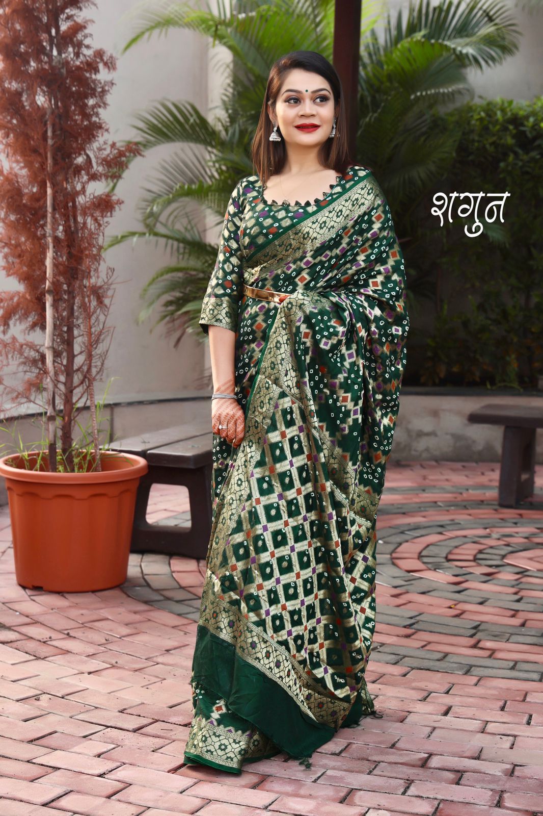 Garchola Bandhani saree by Green Look