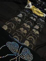  Georgette Saree With Hotfix Diamond Work