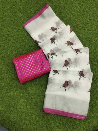 Sparrow linen cotton saree with blouse