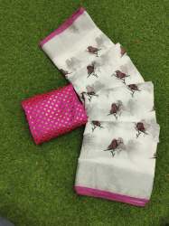 Sparrow linen cotton saree with blouse