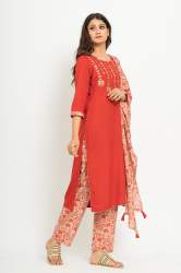 Partywear cotton kurta pant and dupatta set