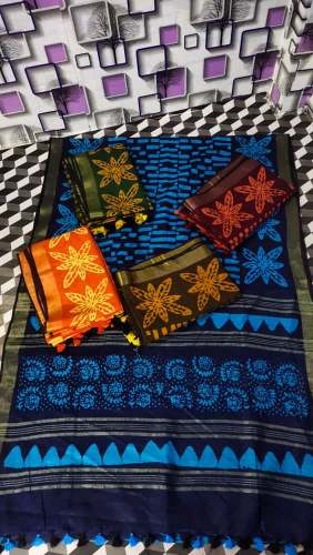 Linen Slub Batik Printed Saree
