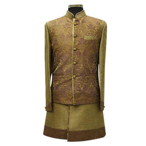 Golden Embroidered Indo Western Sherwani by Fusion