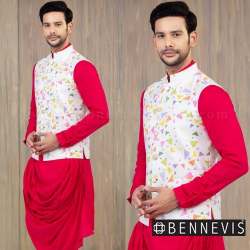 Linen Mens Kurta Pajama Set With Waistcoat