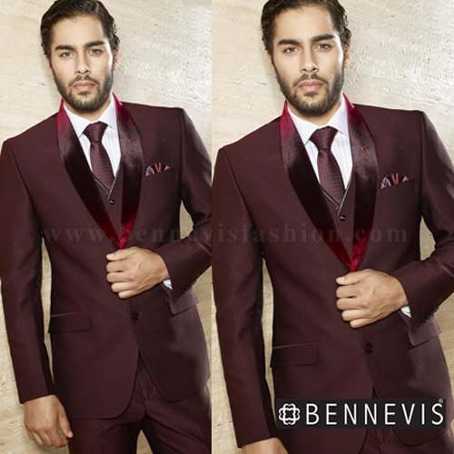 Maroon Mens Designer Suit Tuxedo 