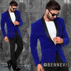Royal Blue Mens Velvet Blazer 