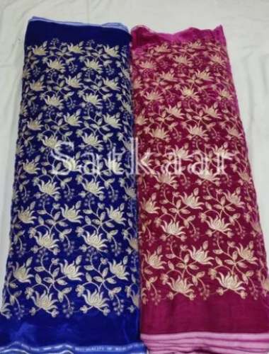 Lotus Design Embroidered Velvet Fabric