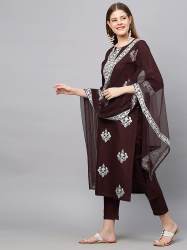 Wine Embroidered Kurti Set -Anni Designer in Surat