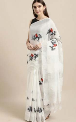 Buy Gosriki Brand Linen Blend Saree At Online by Gosriki