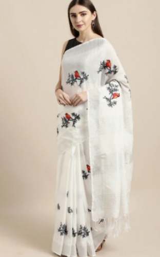 Buy Gosriki Brand Linen Blend Saree At Online