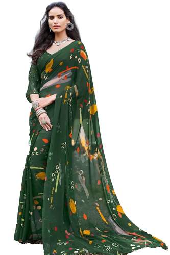 Dark Green Georgette Gosriki Brand Saree  by Gosriki