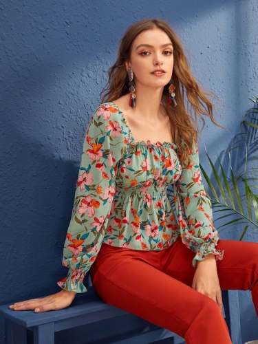 Floral Print Full Sleeve Gosriki Western Top by Gosriki