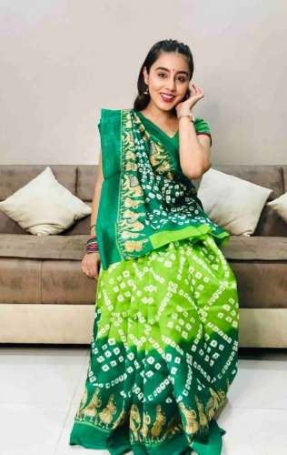 Get Bandhani Green Saree At Online By Anand Saree by Anand Sarees