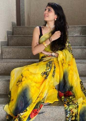 Yellow Printed Saree By Anand Saree At Wholesale by Anand Sarees