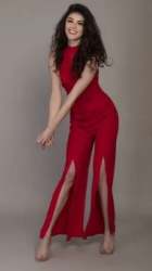 Cocktail Wear Plain Red Jumpsuit 