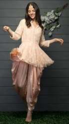 Ethnic Beige Peplum Top With Dhoti Set 