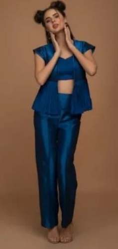 Plain pant With Top and Coat Set 