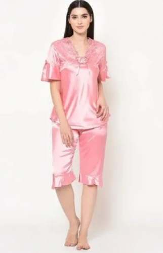 Fancy Satin Pink Night Dress  by Xivir Fashion