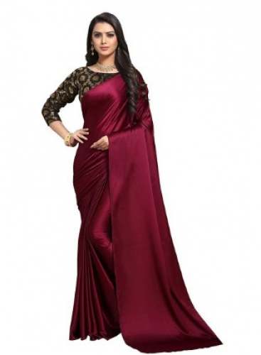 Maroon Plain Satin Saree By Kashvi Brand