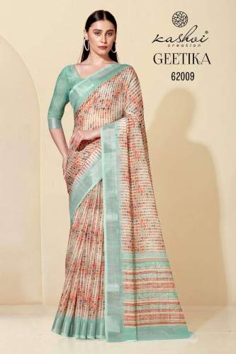 Kashvi Creation Surat Geetika Linen Cotton Sarees At Best Rate by Kashvi Sarees