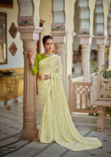 Kashvi Creation Zeel Weightless Print Saree With Contras Blouse Pattern by Kashvi Sarees