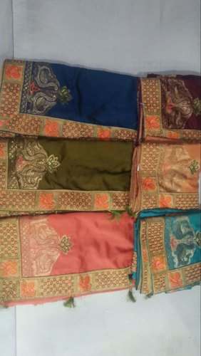Ladies Embroidered Silk Zari Border Saree by Suhagan Sarees