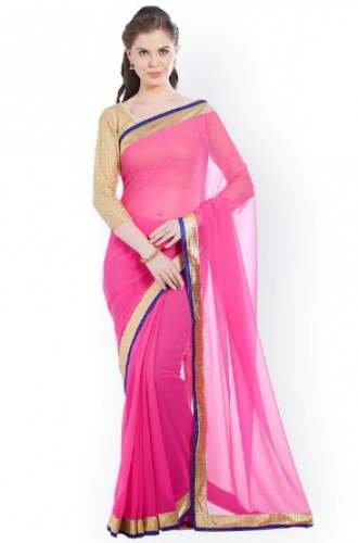 Buy Florence Pink Solid Chiffon Saree For Ladies