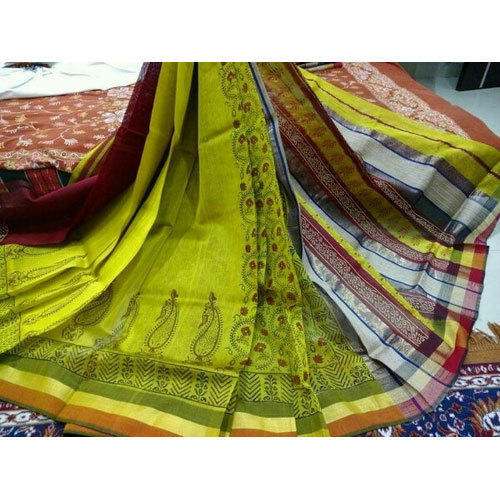 Regular wear Green Cotton Printed Saree