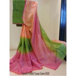 Fancy Dyed Printed Tussar Silk Saree