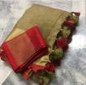 Plain Golden Zari Border Linen Saree thumb 1