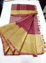 Plain Golden Zari Border Linen Saree thumb 2
