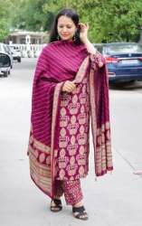 3pcs Chanderi Kurti With Dupatta Pant Set 