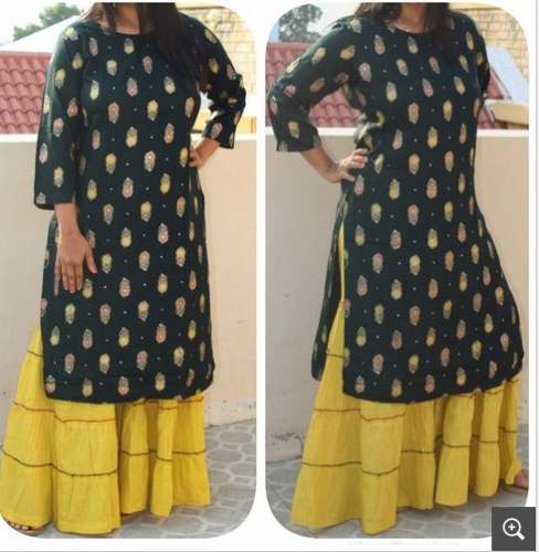Green Kurti With Yellow Palazo Suit Collection  by Veer Creations
