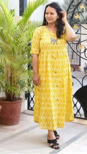 Unique Yellow Ghera Cotton Kurti 