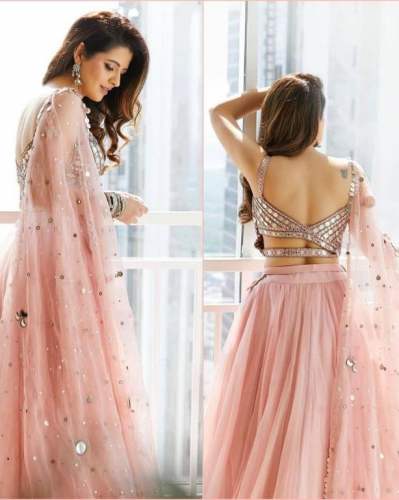 Peach Colored Organza Silk Lehenga Choli