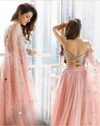 Peach Colored Organza Silk Lehenga Choli