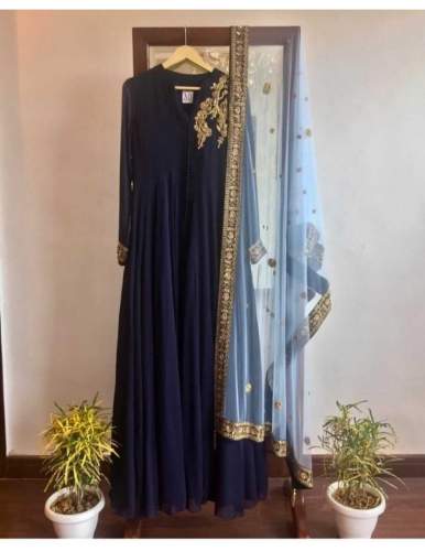 Pleasant Neavy Blue Coloured Georgette Gown by Indian Rani
