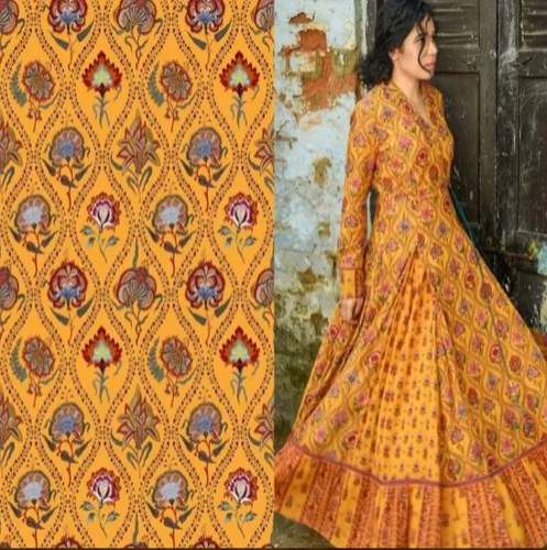 Yellow Crepe Digital Printed Fabric