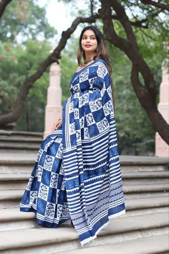 Casual Wear Blue Cotton Printed Saree by Anagha Fashions