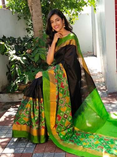 Latest Black And Green Uppada Silk Saree by Anagha Fashions